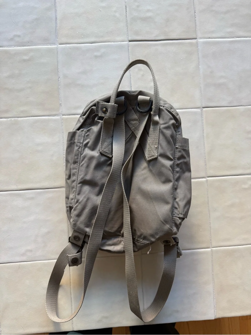 Fjallraven Kanken Mini Backpack in Light Gray with Red Logo